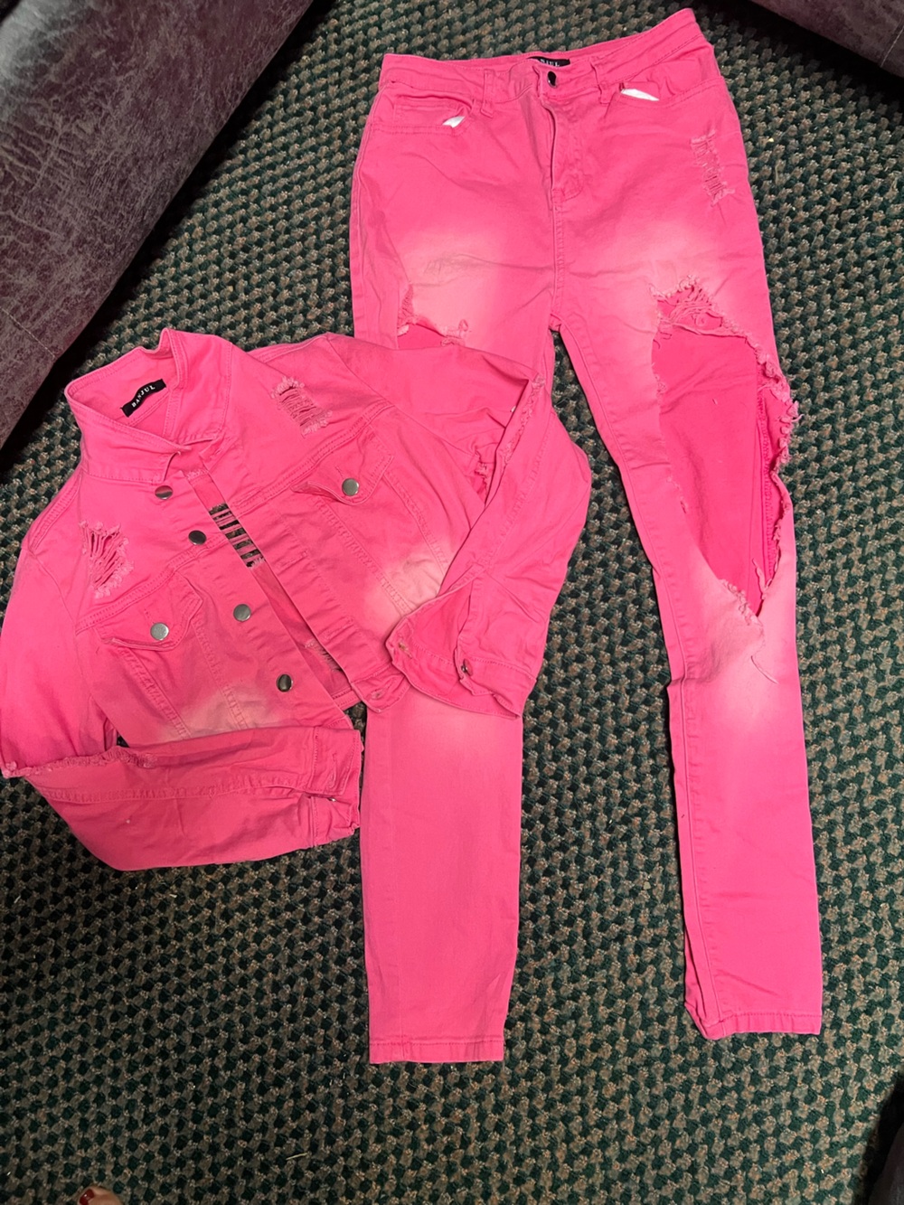 Banjul Hot Pink Distressed Skinny Jeans with matching jacket